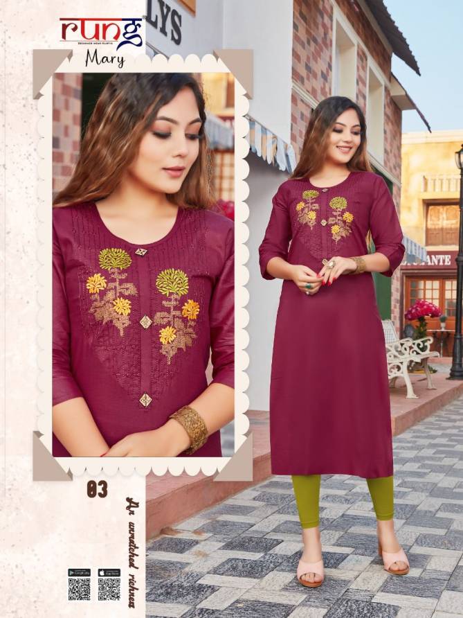 Rung Mary Latest Designer Fancy Ethnic Wear Embroidery Kurti Collection